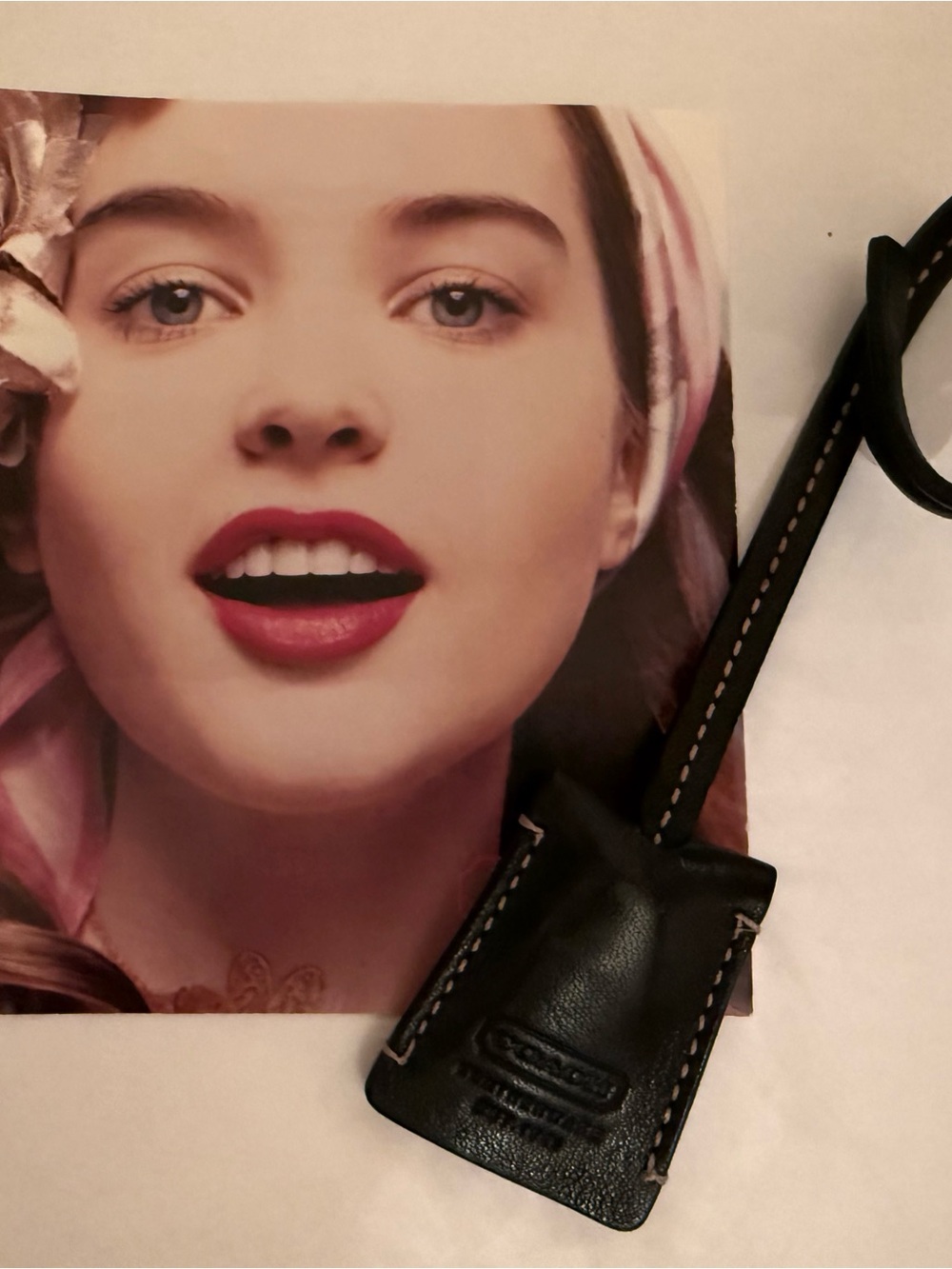 Coach Black Leather Key Tag with Stitched Strap